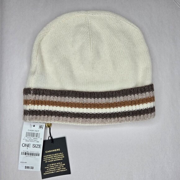 NWT Charter Club Women\'s Neural Striped Cashmere Hat OS